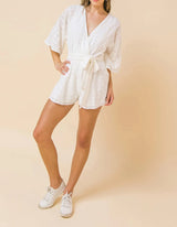 FLOATING THROUGH WOVEN ROMPER.