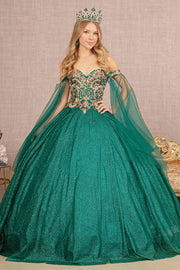 Glitter Sheer Bodice Mesh Ball Gown Detachable Mesh Layers Glgl3139-Clothing - Women-GLSC-XS-EMERALD GREEN-Urbanheer