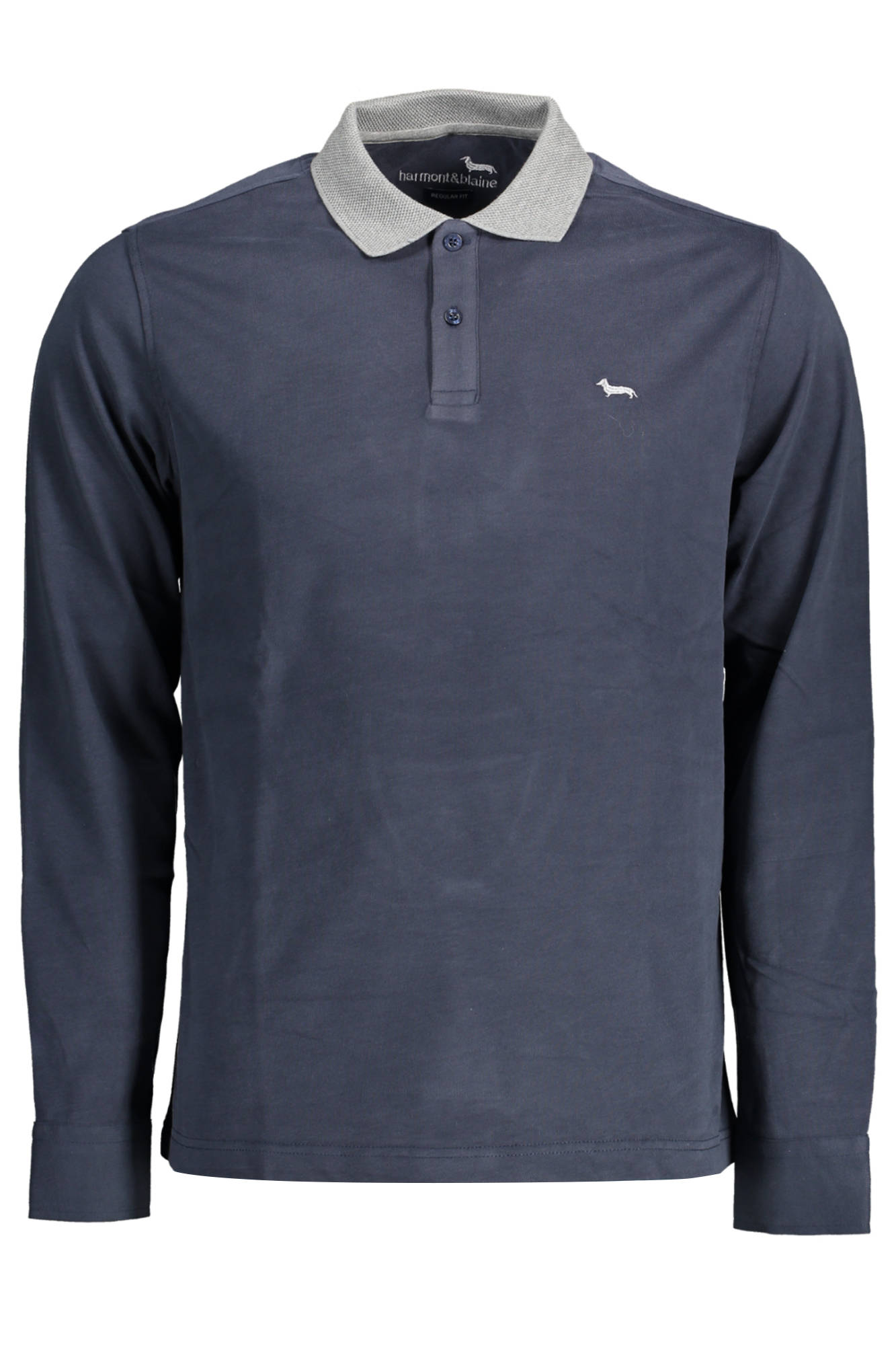 HARMONT & BLAINE MEN'S BLUE LONG SLEEVE POLO SHIRT-Clothing - Men-HARMONT &amp; BLAINE-BLUE-S-Urbanheer