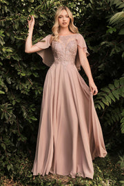 A-Line Chiffon Gown With Caplet-Mob-Tux-USA-6-Mocha-Urbanheer