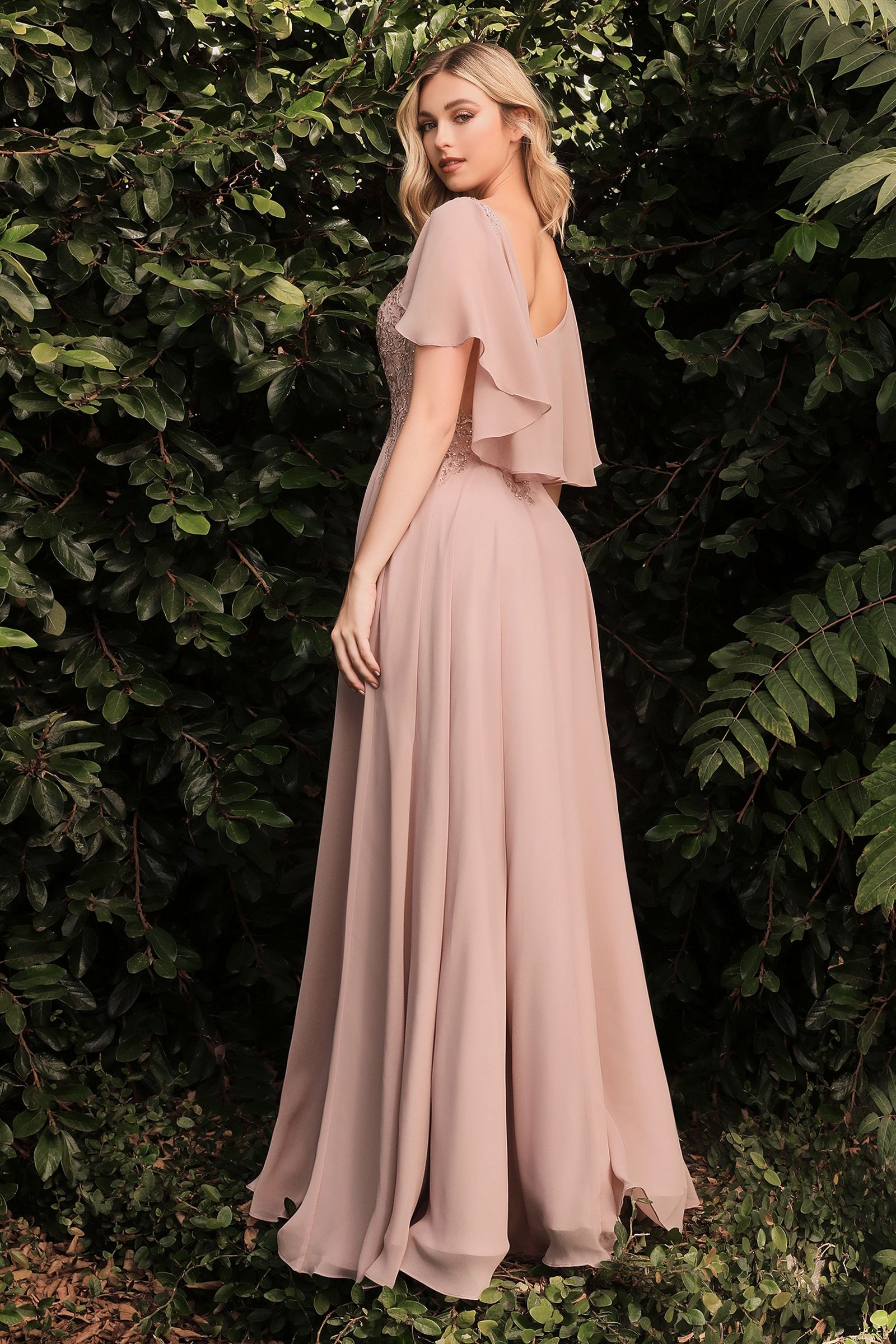 A-Line Chiffon Gown With Caplet-Mob-Tux-USA-6-Mocha-Urbanheer