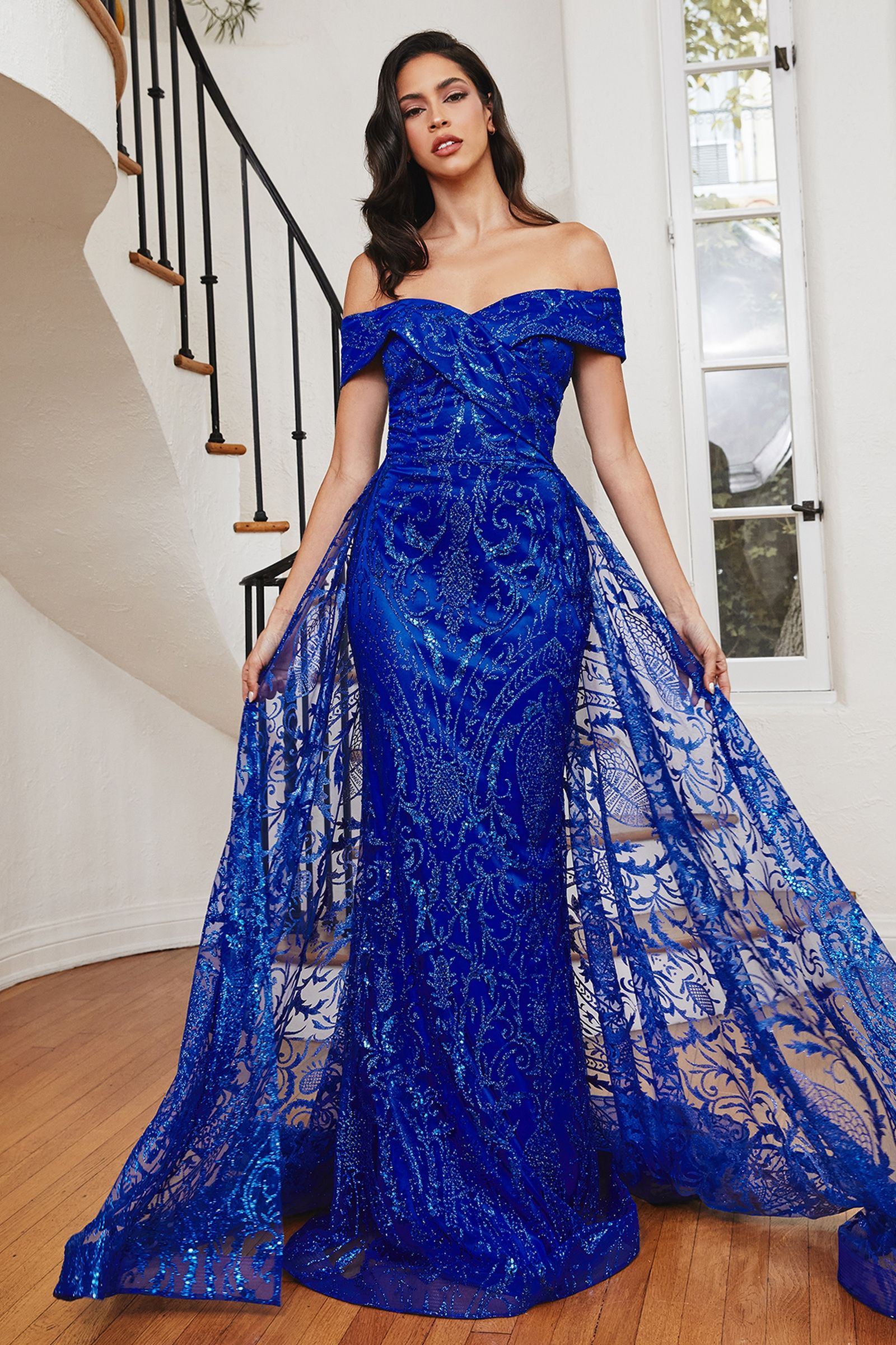 Off The Shoulder Lace Gown With Over Skirt-Evening-Tux-USA-6-Royal-Urbanheer
