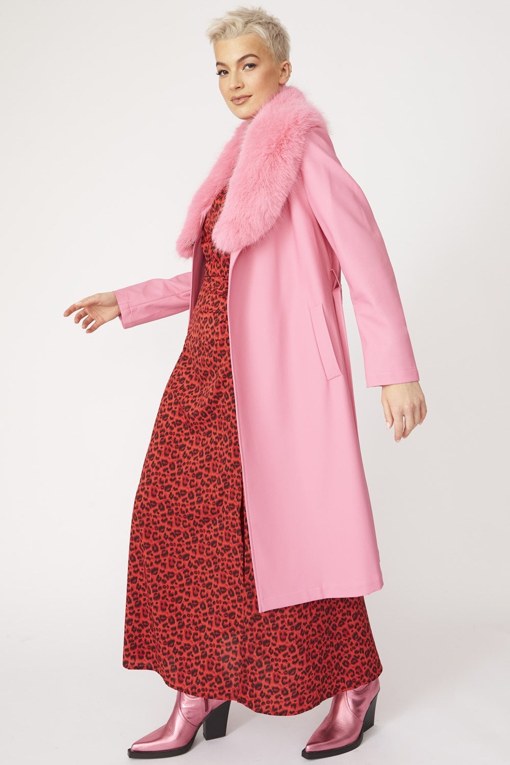 JAYLEY Pink Faux Fur Coat