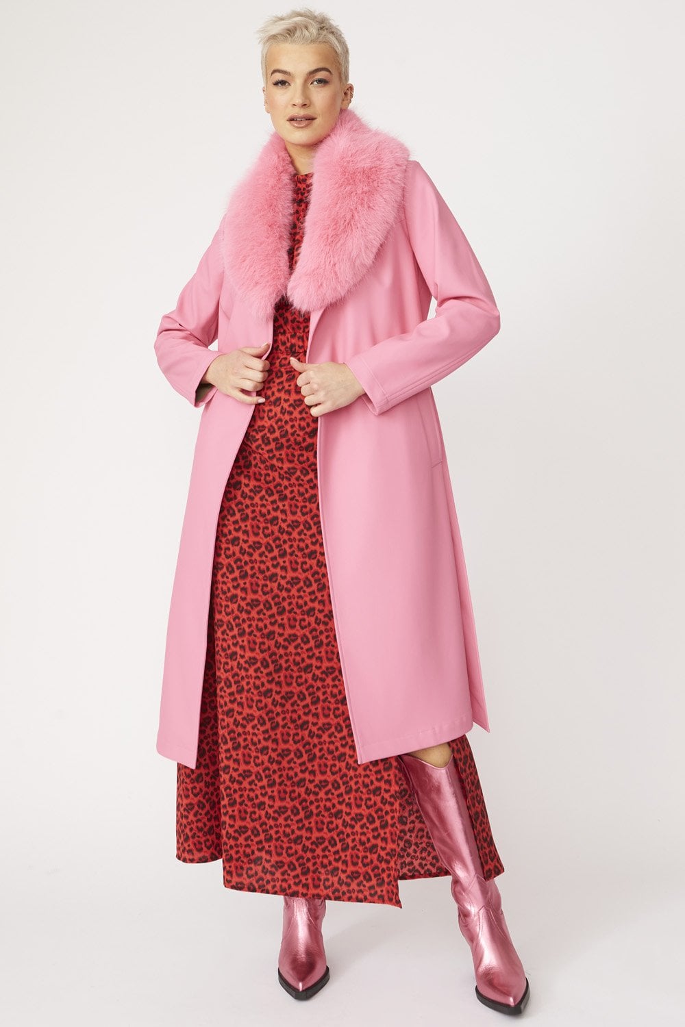 Pink Eco Leather Trench Coat-Faux Leather Coats-Buy Me Fur Ltd-S-M-Pink-Leather-Urbanheer