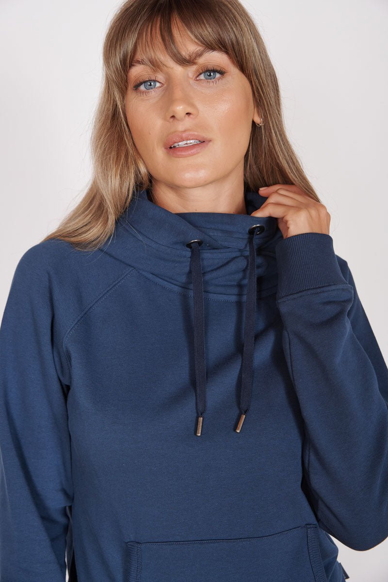 Lacey Navy Loungewear Cross Neck Hoodie-Jeetly.com-8-Urbanheer