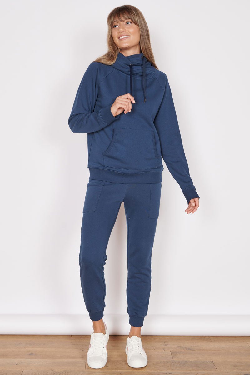 Lacey Navy Loungewear Cross Neck Hoodie-Jeetly.com-8-Urbanheer