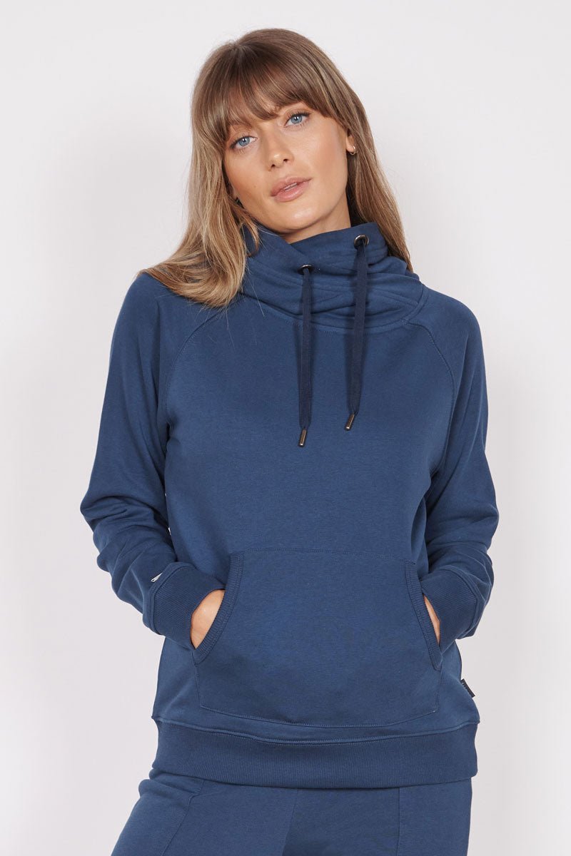 Lacey Navy Loungewear Cross Neck Hoodie-Jeetly.com-8-Urbanheer