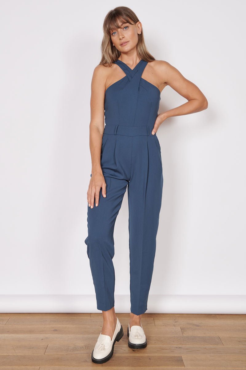 Renee Navy High Cross Neck Tailored Jumpsuit-Jeetly.com-8-Urbanheer