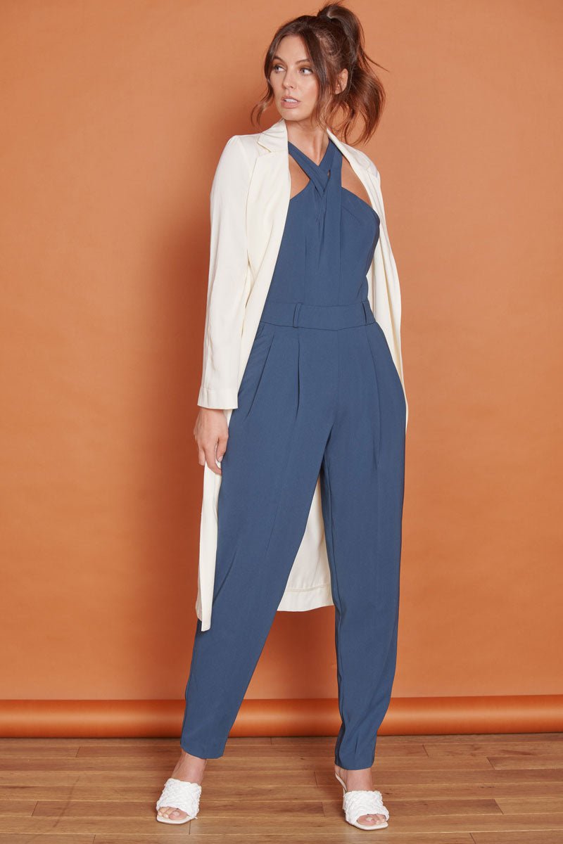 Renee Navy High Cross Neck Tailored Jumpsuit-Jeetly.com-8-Urbanheer