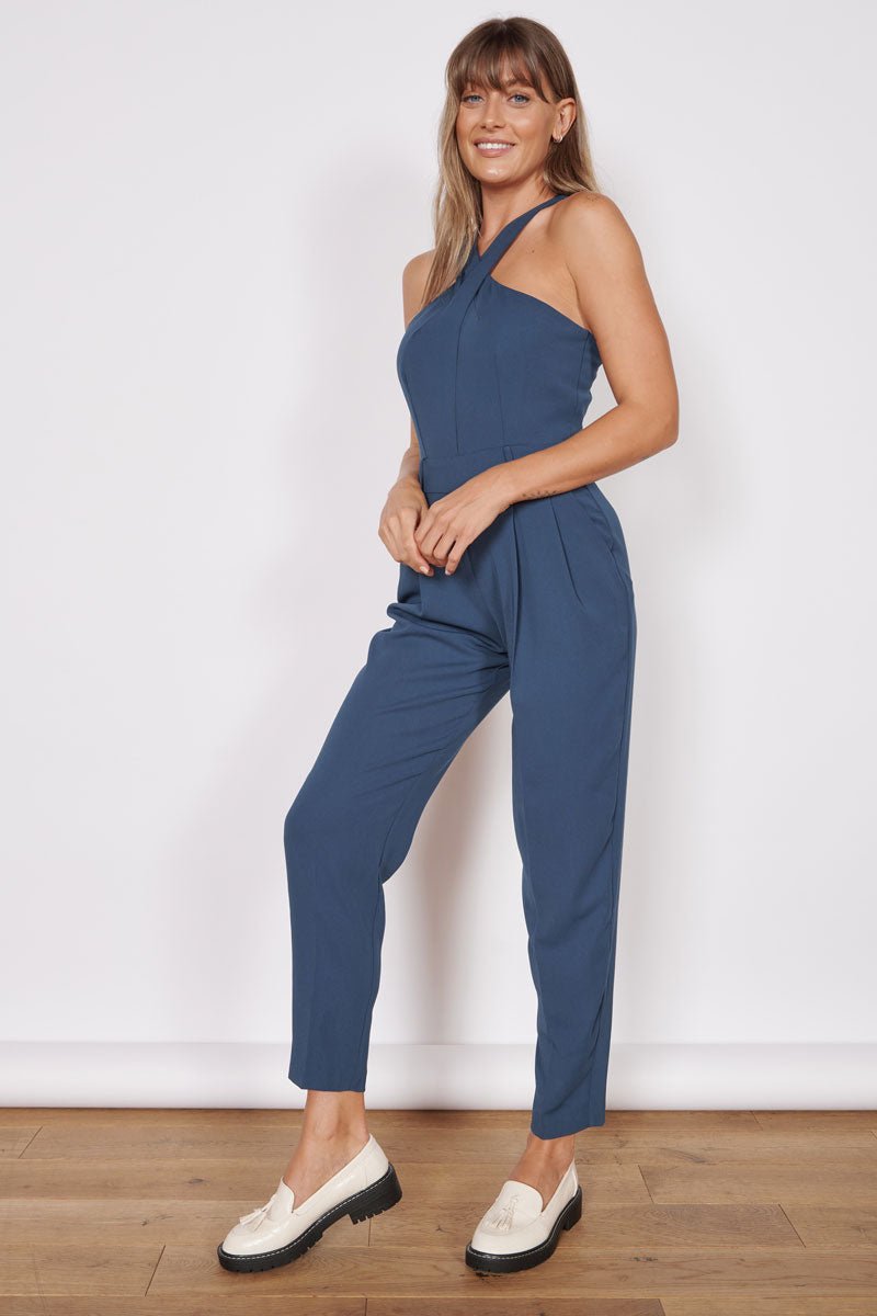 Renee Navy High Cross Neck Tailored Jumpsuit-Jeetly.com-8-Urbanheer