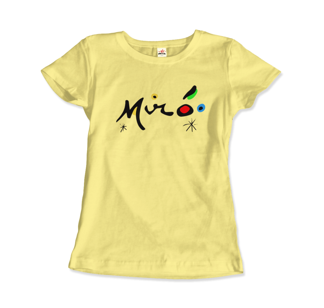 Joan Miro Colorful Signature Artwork T-Shirt-Art-O-Rama Shop-Women (Fitted)-Light Blue-S-Urbanheer