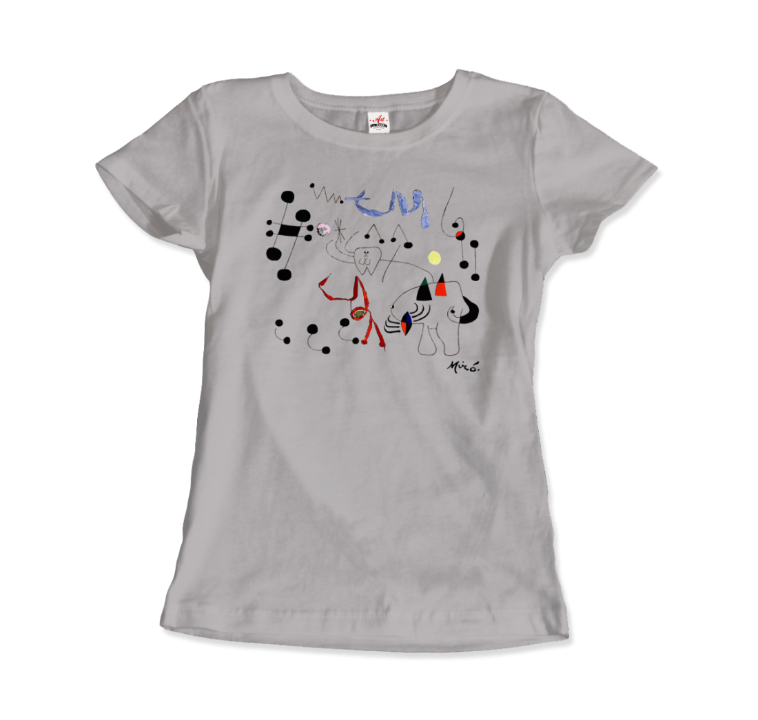 Joan Miro Woman Dreaming Of Escape 1945 Artwork T-Shirt-Art-O-Rama Shop-Women (Fitted)-Heather Grey-S-Urbanheer