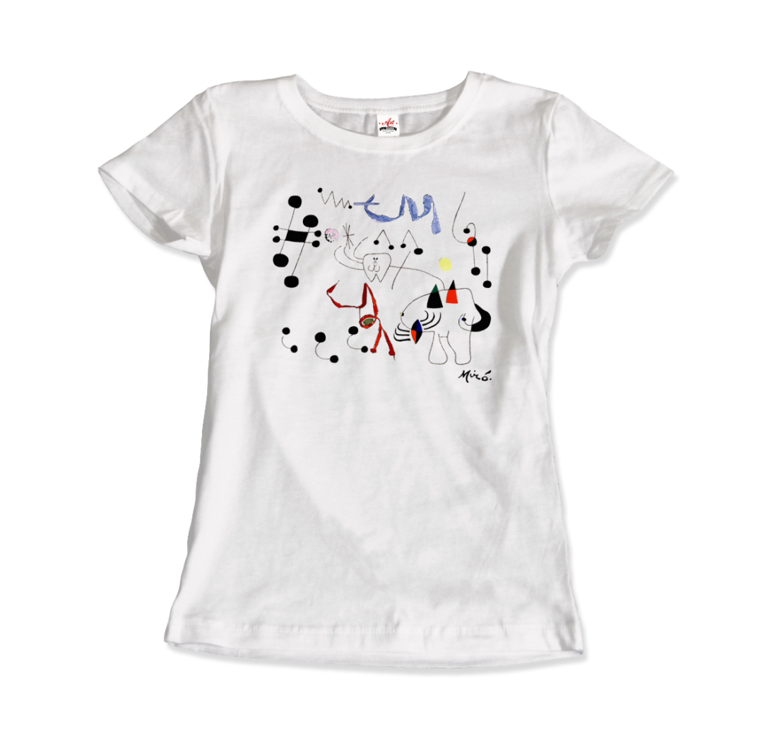 Joan Miro Woman Dreaming Of Escape 1945 Artwork T-Shirt-Art-O-Rama Shop-Men (Unisex)-White-S-Urbanheer
