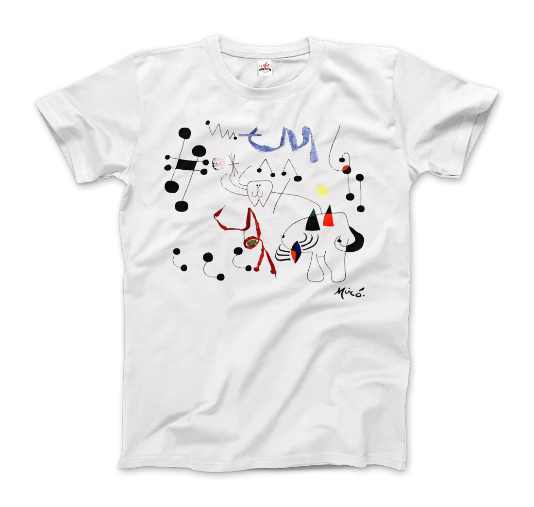 Joan Miro Woman Dreaming Of Escape 1945 Artwork T-Shirt-Art-O-Rama Shop-Men (Unisex)-White-S-Urbanheer