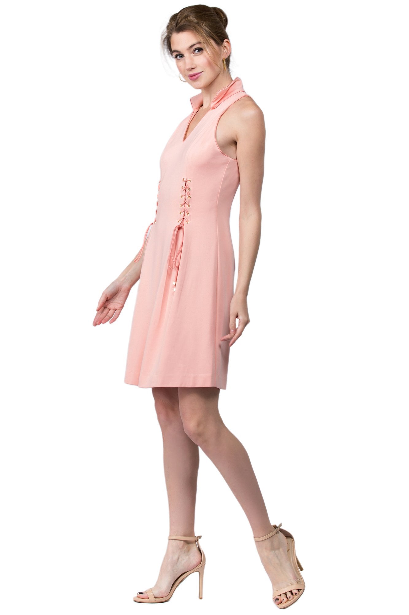 Vienna Dress - Fit and flare wing tip collar dress-Simona Maghen-10-Peach-Urbanheer