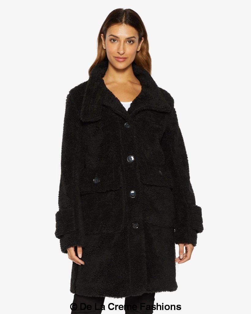 Julie High Neck Borg Teddy Coat-Rose Eleusis-UK 10/EU 38/US 6-Black-Urbanheer