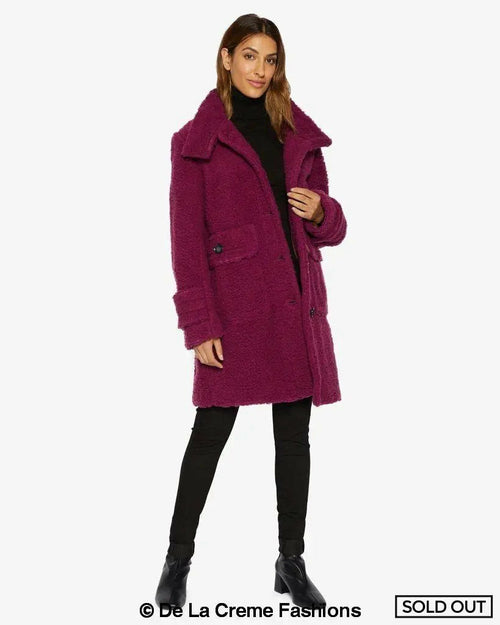 Julie High Neck Borg Teddy Coat-Rose Eleusis-UK 10/EU 38/US 6-Fuchsia-Urbanheer