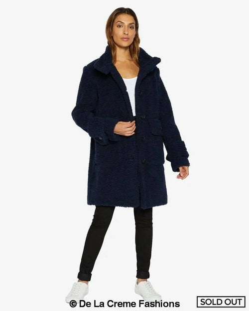 Julie High Neck Borg Teddy Coat-Rose Eleusis-UK 10/EU 38/US 6-Navy-Urbanheer