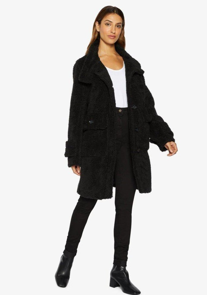 Julie High Neck Borg Teddy Coat-Rose Eleusis-UK 10/EU 38/US 6-Black-Urbanheer