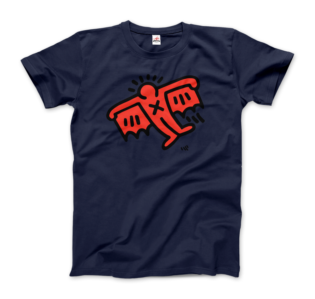 Flying Devil Icon, 1990 Street Art T-Shirt-Art-O-Rama Shop-Men (Unisex)-Navy-S-Urbanheer