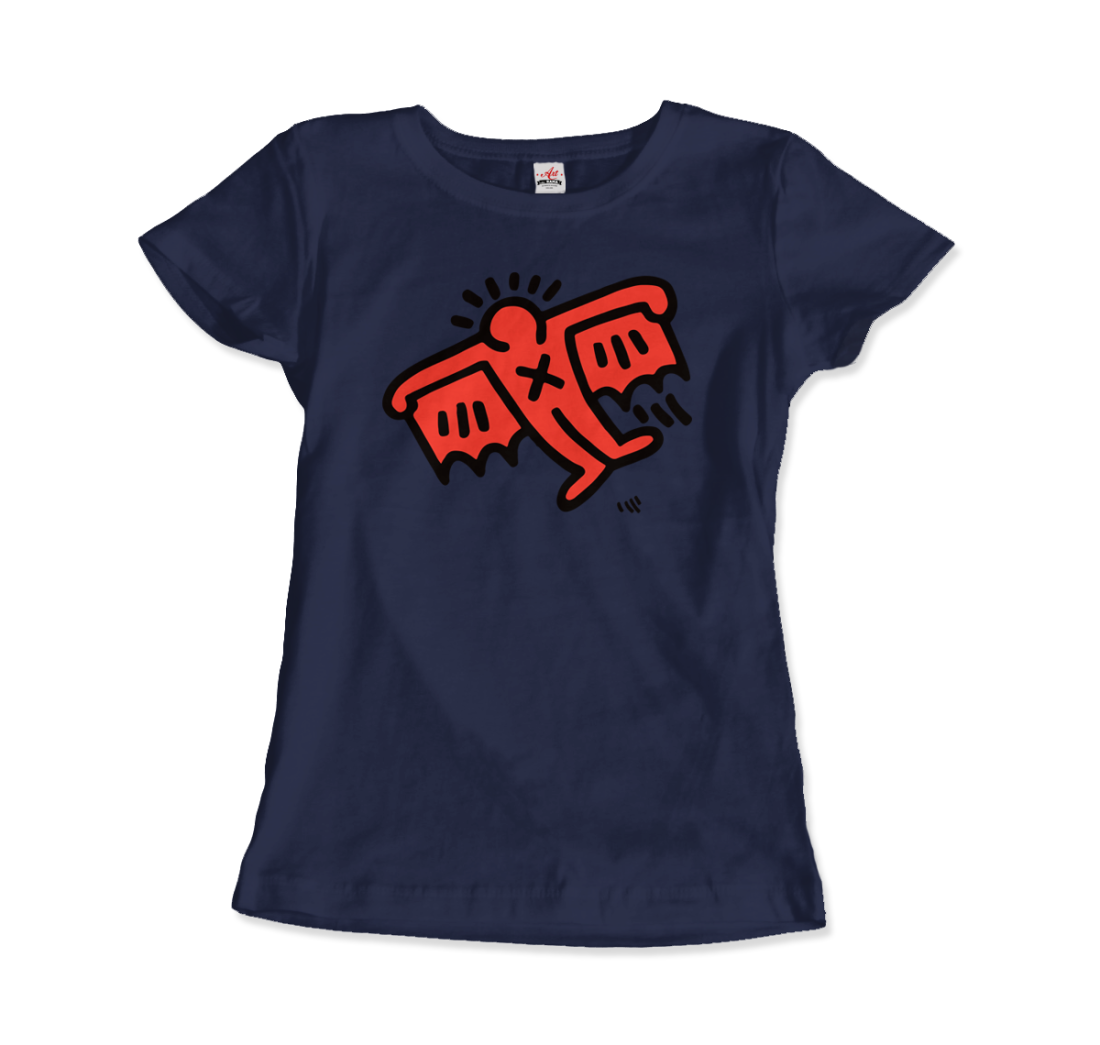 Flying Devil Icon, 1990 Street Art T-Shirt-Art-O-Rama Shop-Women (Fitted)-Navy-S-Urbanheer