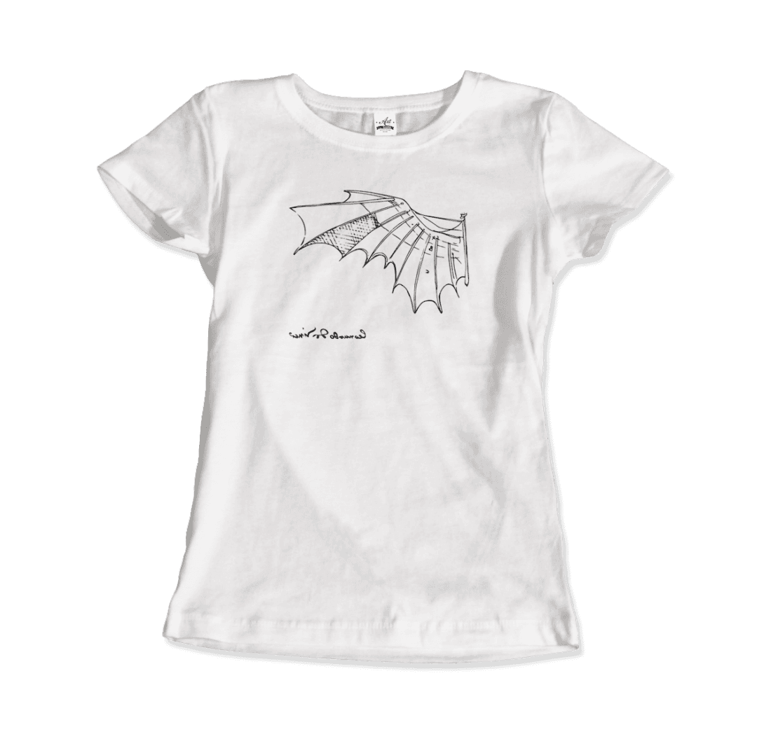 Leonardo Da Vinci, Glider Sketch Artwork T-Shirt-Art-O-Rama Shop-Men (Unisex)-White-S-Urbanheer