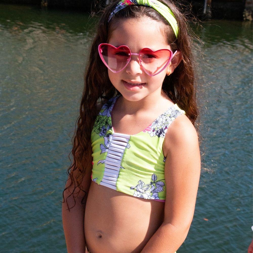 Green Flowers Bikini Swimsuit-Too Cool Beachwear-2-Urbanheer