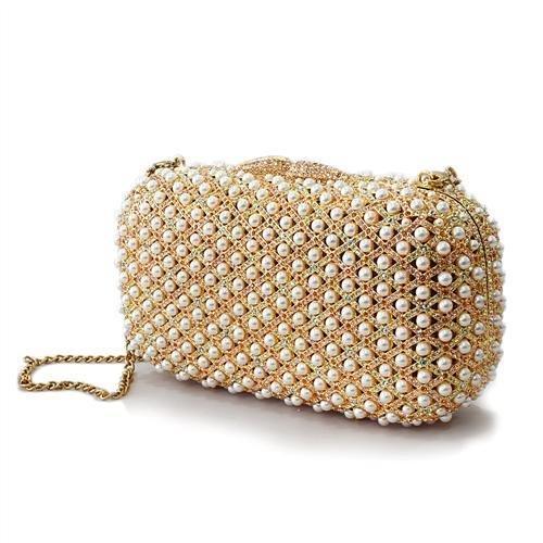 Lo2377 - Gold White Metal Clutch With Top Grade Crystal In Multi Color-Alamode-Urbanheer