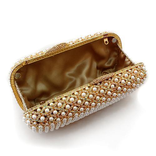 Lo2377 - Gold White Metal Clutch With Top Grade Crystal In Multi Color-Alamode-Urbanheer