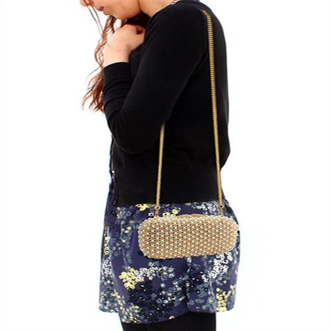 Lo2377 - Gold White Metal Clutch With Top Grade Crystal In Multi Color-Alamode-Urbanheer