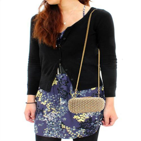 Lo2377 - Gold White Metal Clutch With Top Grade Crystal In Multi Color-Alamode-Urbanheer
