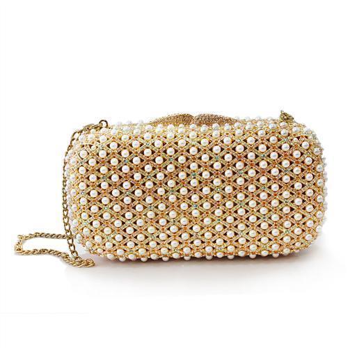 Lo2377 - Gold White Metal Clutch With Top Grade Crystal In Multi Color-Alamode-Urbanheer