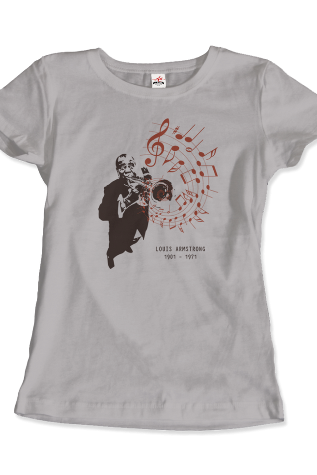Louis Armstrong (Satchmo) Playing Trumpet T-Shirt-Art-O-Rama Shop-Women (Fitted)-Heather Grey-M-Urbanheer