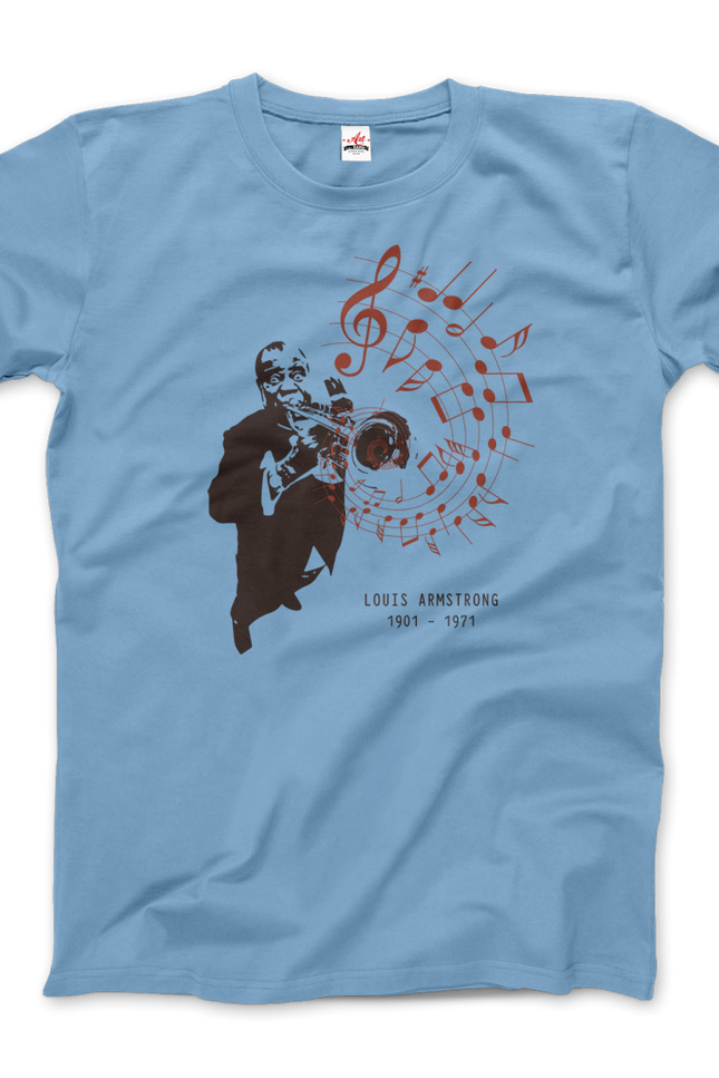 Louis Armstrong (Satchmo) Playing Trumpet T-Shirt-Art-O-Rama Shop-Men (Unisex)-Light Blue-XL-Urbanheer