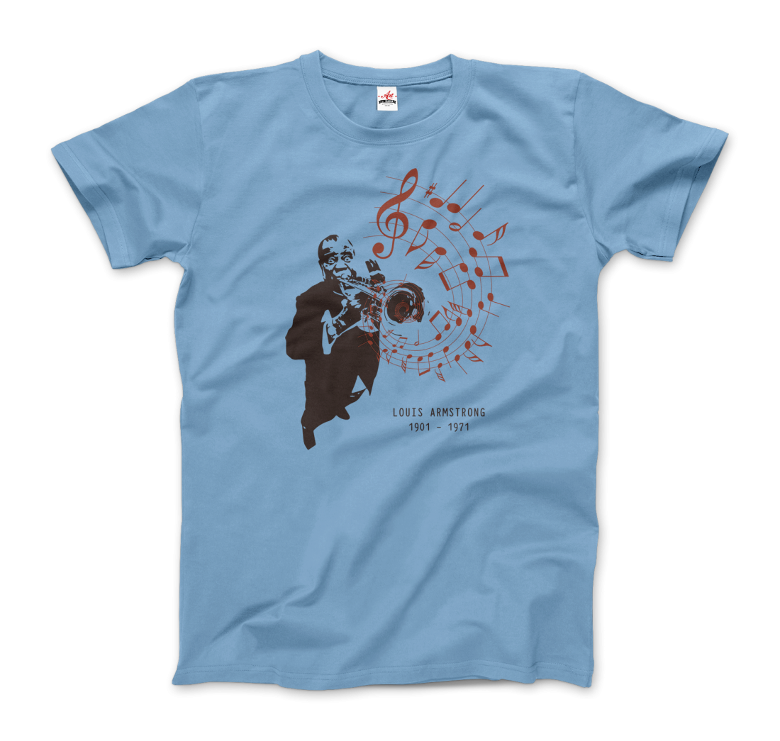 Louis Armstrong (Satchmo) Playing Trumpet T-Shirt-Art-O-Rama Shop-Men (Unisex)-Light Blue-S-Urbanheer