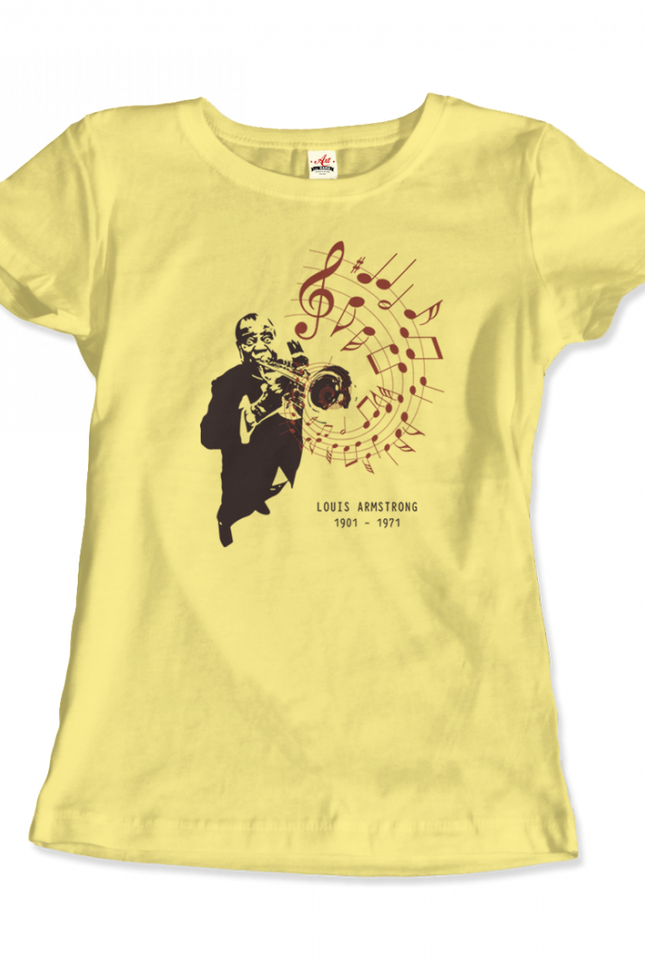 Louis Armstrong (Satchmo) Playing Trumpet T-Shirt-Art-O-Rama Shop-Women (Fitted)-White-S-Urbanheer