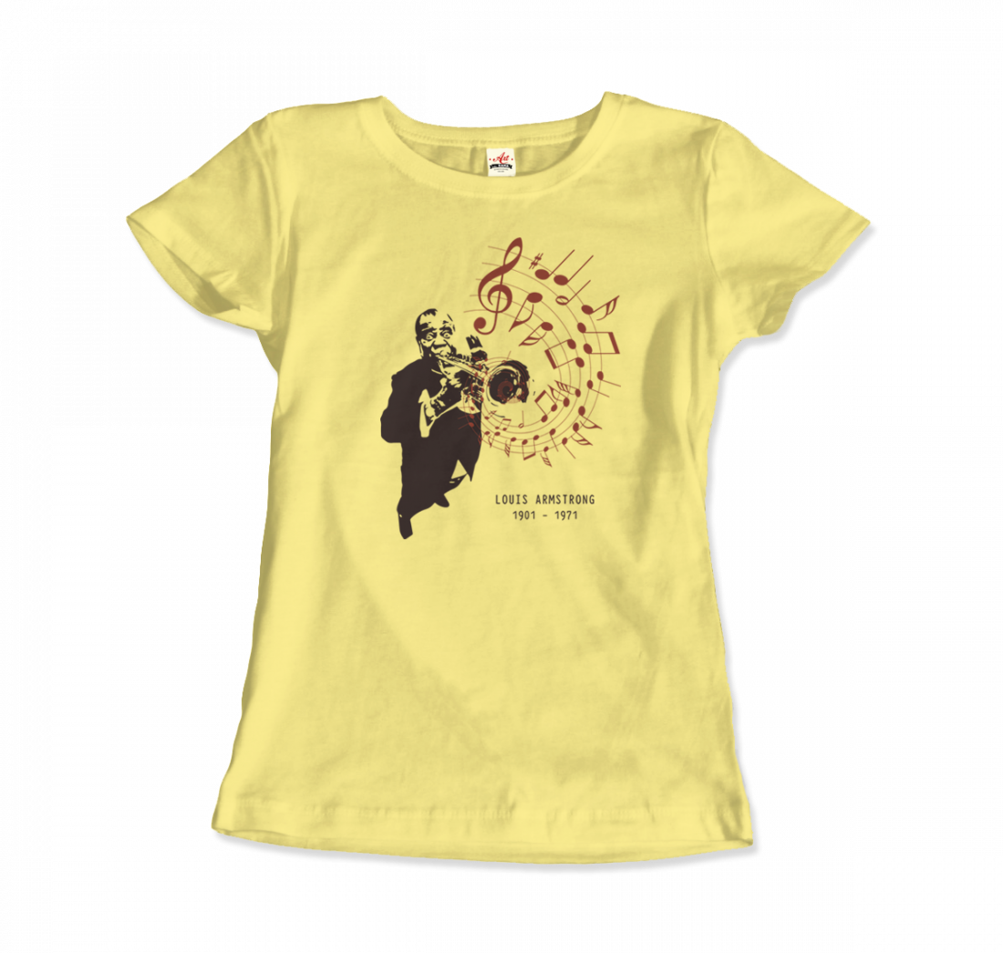 Louis Armstrong (Satchmo) Playing Trumpet T-Shirt-Art-O-Rama Shop-Women (Fitted)-Light Blue-S-Urbanheer