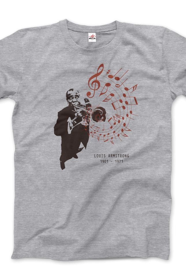 Louis Armstrong (Satchmo) Playing Trumpet T-Shirt-Art-O-Rama Shop-Men (Unisex)-Heather Grey-S-Urbanheer