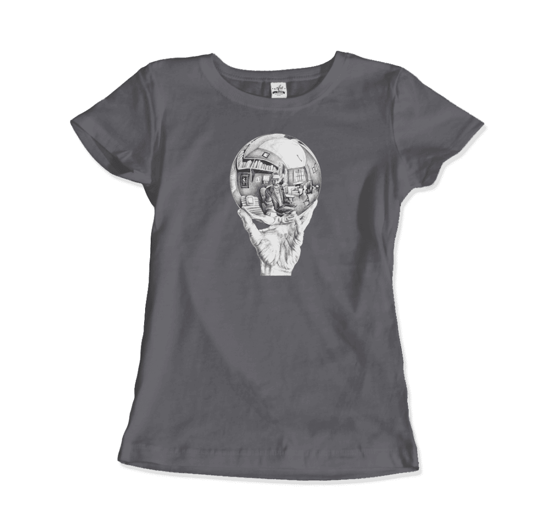 M.C. Escher Hand With Reflective Globe T-Shirt-Art-O-Rama Shop-Men (Unisex)-Charcoal-S-Urbanheer