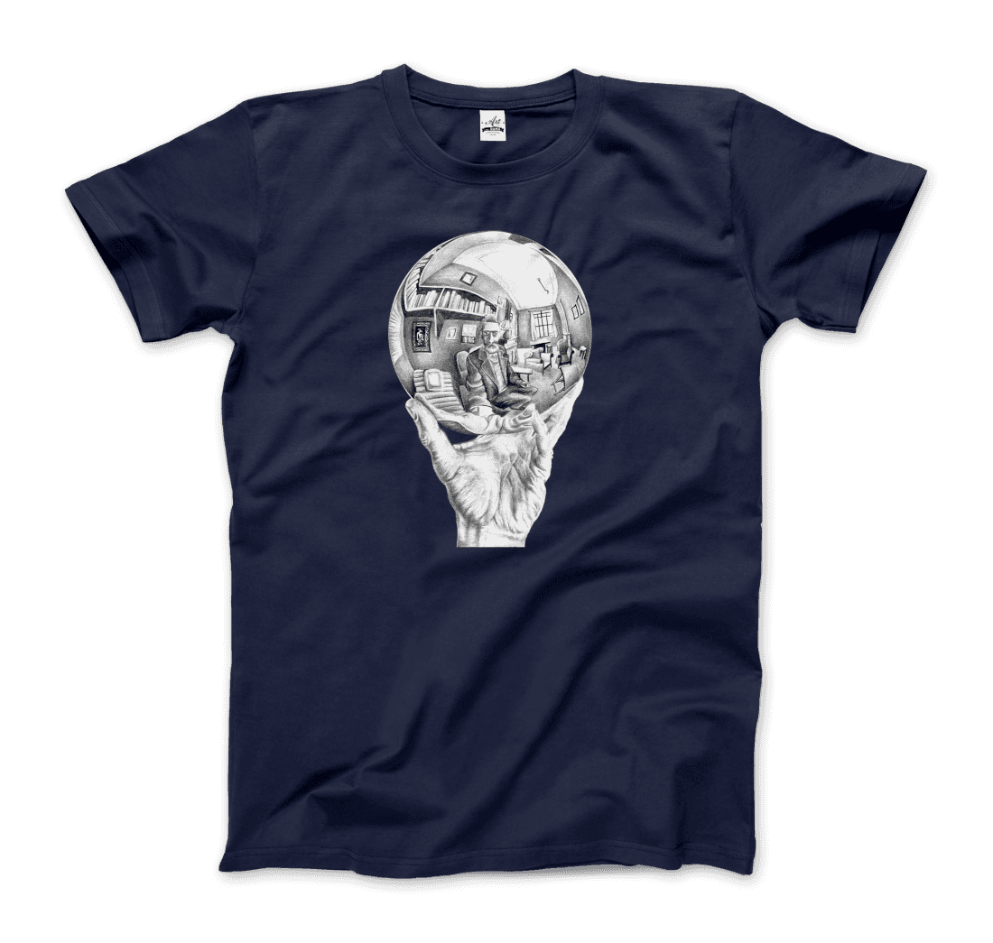 M.C. Escher Hand With Reflective Globe T-Shirt-Art-O-Rama Shop-Women (Fitted)-Navy-S-Urbanheer