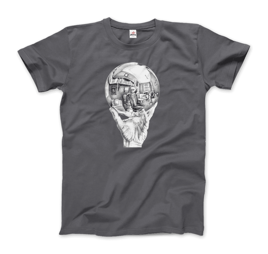 M.C. Escher Hand With Reflective Globe T-Shirt-Art-O-Rama Shop-Men (Unisex)-Black-S-Urbanheer