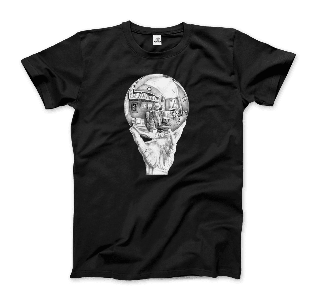 M.C. Escher Hand With Reflective Globe T-Shirt-Art-O-Rama Shop-Men (Unisex)-Black-S-Urbanheer