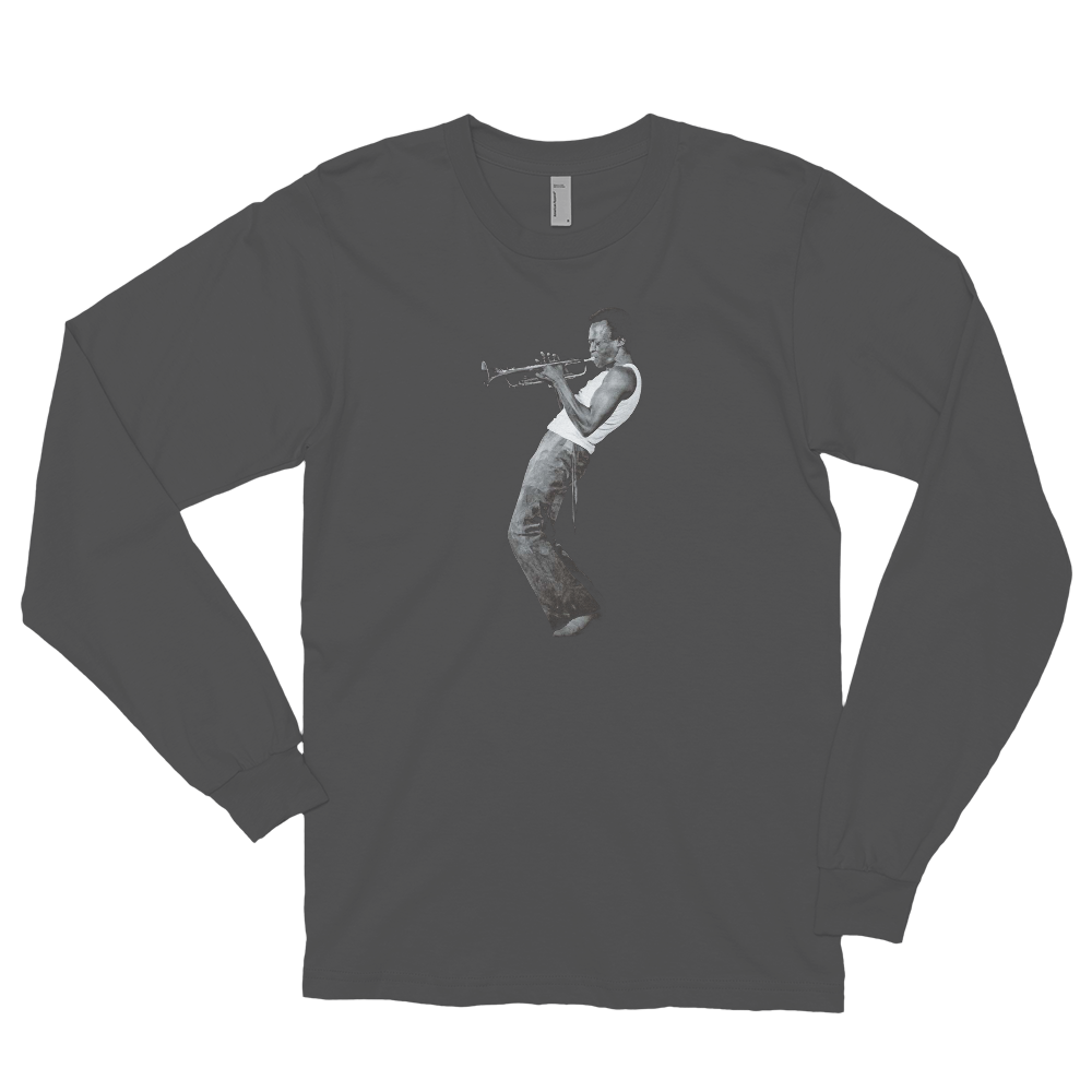 Miles Davis Playing his Trumpet Artwork Long Sleeve Shirt-Art-O-Rama Shop-Asphalt-Small-Urbanheer
