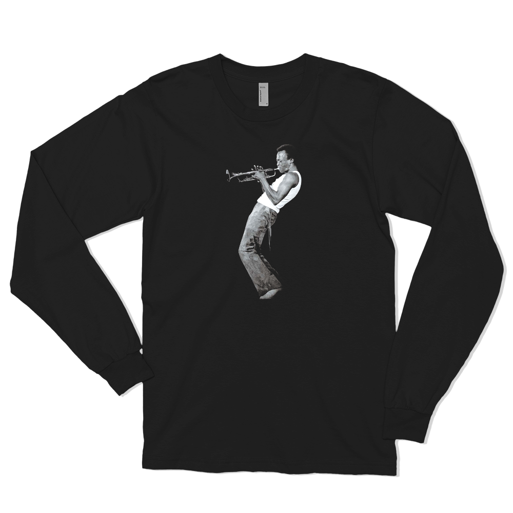 Miles Davis Playing his Trumpet Artwork Long Sleeve Shirt-Art-O-Rama Shop-Black-Small-Urbanheer