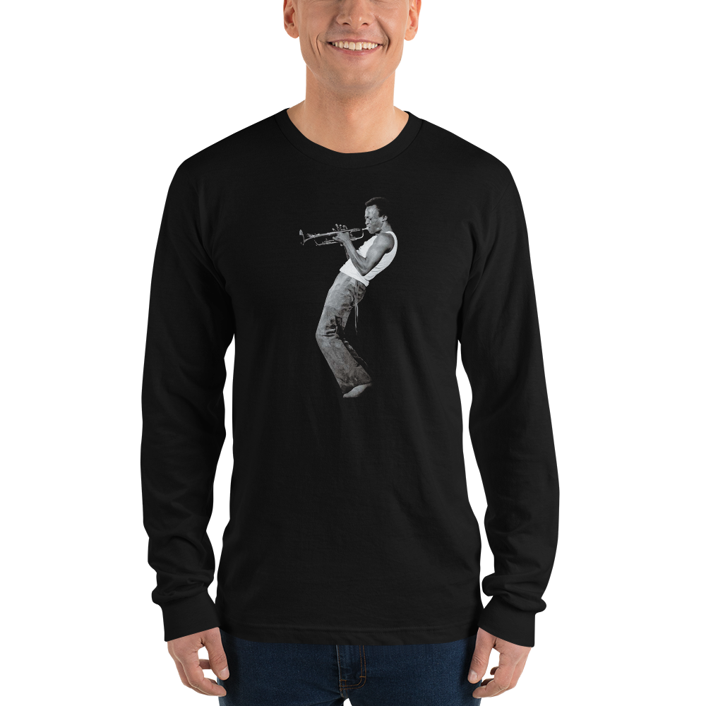 Miles Davis Playing his Trumpet Artwork Long Sleeve Shirt-Art-O-Rama Shop-Black-Small-Urbanheer