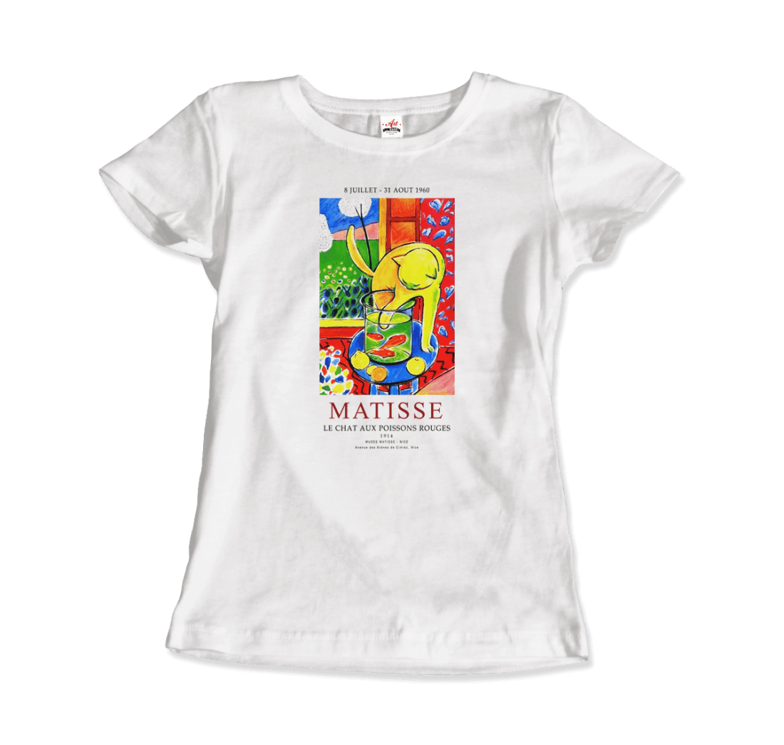 Matisse - Exhibition, Le Chat Aux Poissons Rouges (The Cat) Art T-Shirt-T-Shirt-Art-O-Rama Shop-Men (Unisex)-White-S-Urbanheer