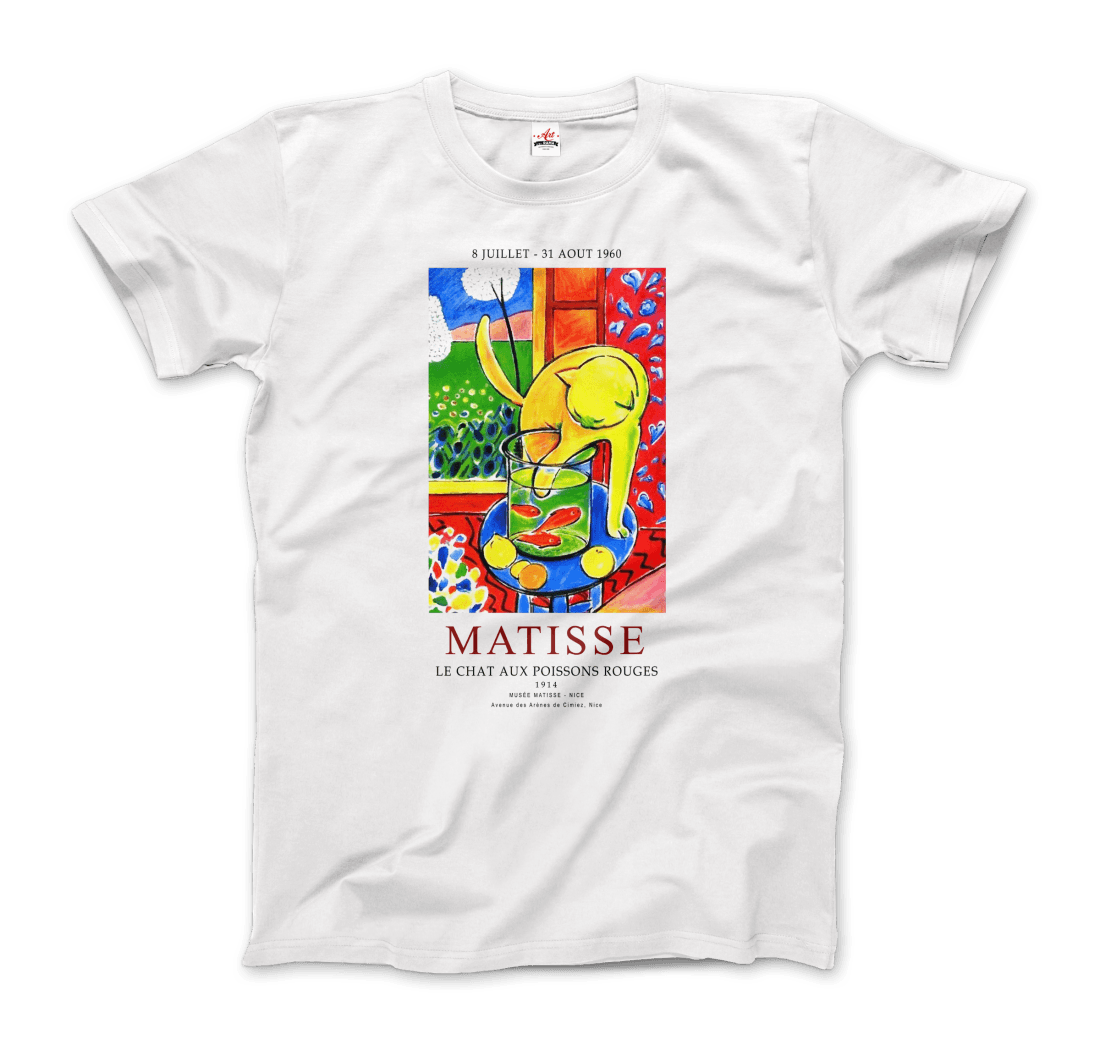 Matisse - Exhibition, Le Chat Aux Poissons Rouges (The Cat) Art T-Shirt-T-Shirt-Art-O-Rama Shop-Men (Unisex)-White-S-Urbanheer