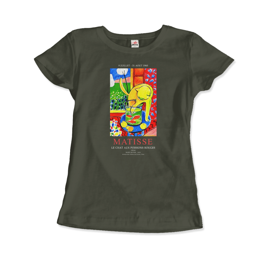 Matisse - Exhibition, Le Chat Aux Poissons Rouges (The Cat) Art T-Shirt-T-Shirt-Art-O-Rama Shop-Men (Unisex)-Navy-S-Urbanheer