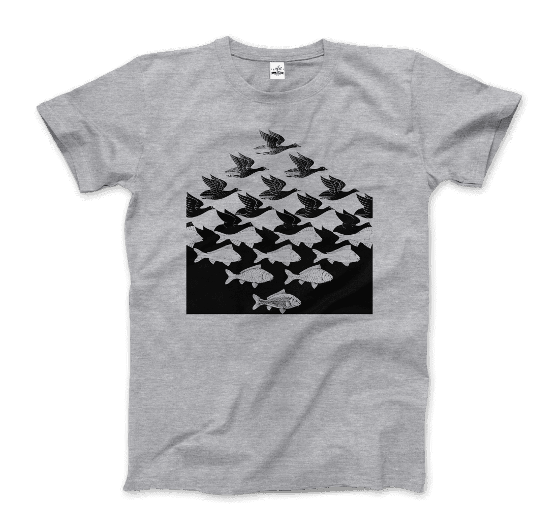 Mc Escher Sky And Water I Art T-Shirt-Art-O-Rama Shop-Men (Unisex)-Heather Grey-S-Urbanheer