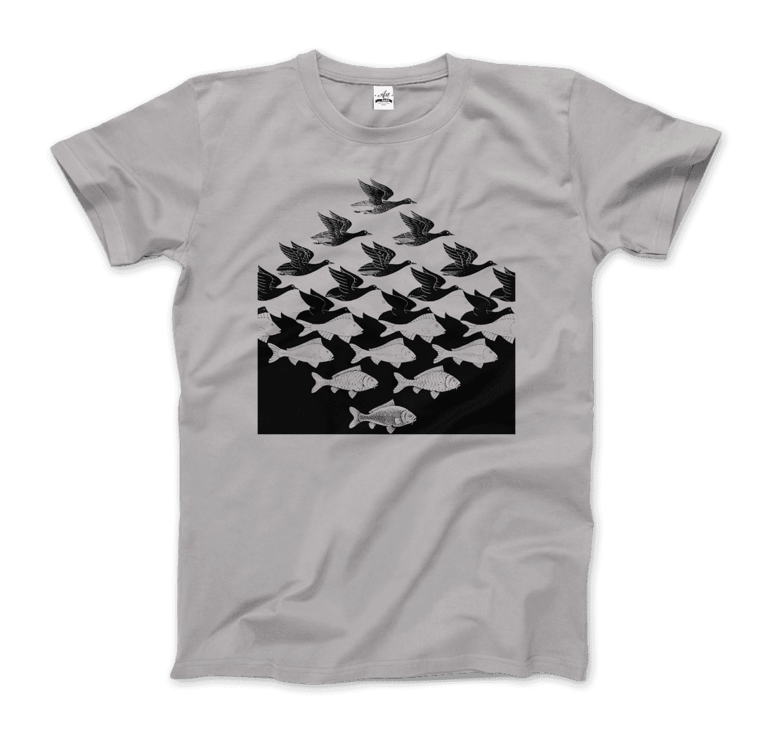 Mc Escher Sky And Water I Art T-Shirt-Art-O-Rama Shop-Men (Unisex)-White-S-Urbanheer